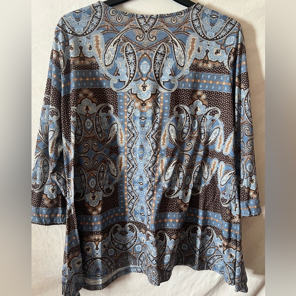 Ruby Rd. Blue and Brown Patterned Blouse - Picture 2 of 2